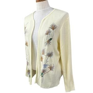 Lilly California Embroidered Floral Cardigan L Cream Knit Coastal Cottage Chic